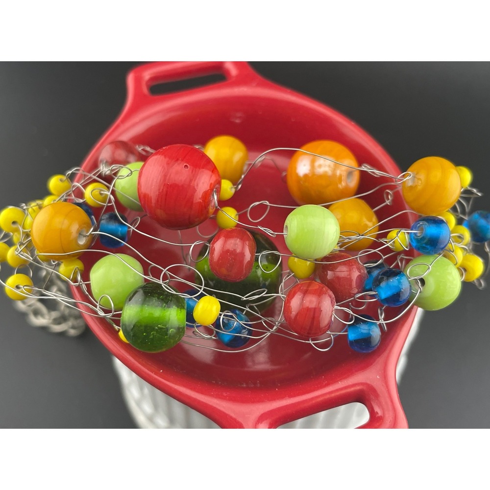 Manouk Sculptural Glass Bead Bracelet Statement Multicolor Wire Wrap art to wear - Picture 10 of 16